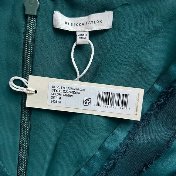 NWT Rebecca Taylor Dark Green Eyelash Mini Dress - Picture 8 of 9